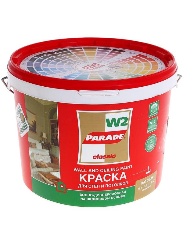 Краска акриловая для стен и потолков PARADE W2 влагопрочная белая матовая10л