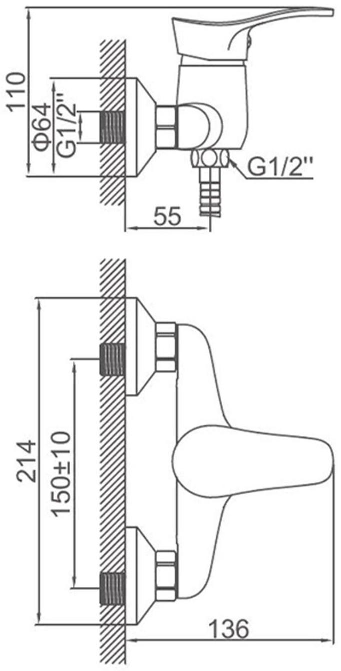 Смеситель душа Accoona А8051, однорычажный, хром