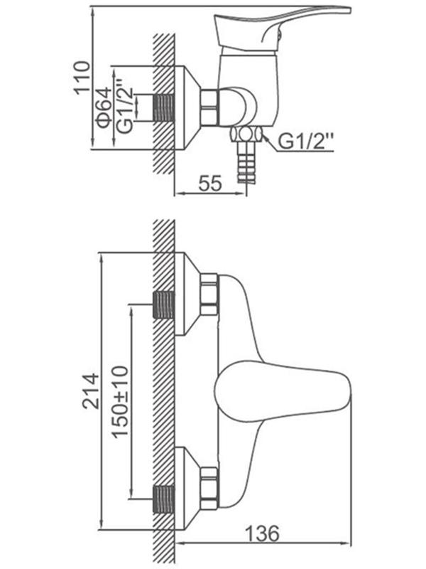 Смеситель душа Accoona А8051, однорычажный, хром