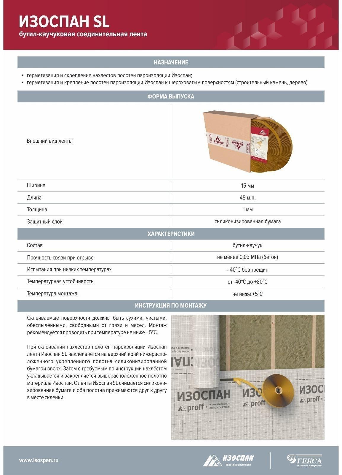 Бутил-каучуковая соединительная лента Изоспан SL