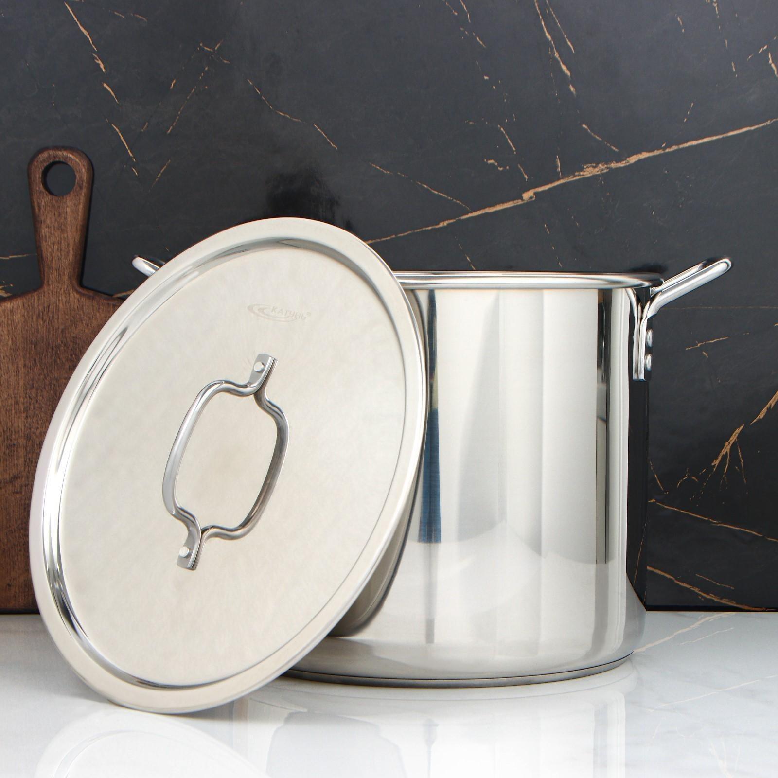 Кастрюля «Общепит», 15 л, d=30 см, h=25 см, металлическая крышка, с теплораспределительным слоем