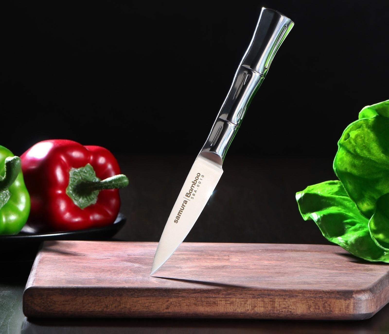 Нож кухонный Samura BAMBOO, для овощей, лезвие 8 см, стальная рукоять