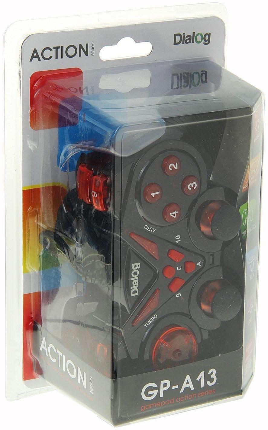 Геймпад Dialog Action GP-A13, проводной, вибрация, для PC, PS2/3, USB, черно-красный