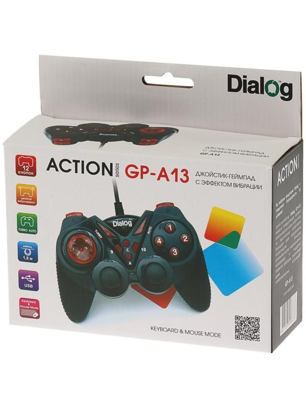 Геймпад Dialog Action GP-A13, проводной, вибрация, для PC, PS2/3, USB, черно-красный