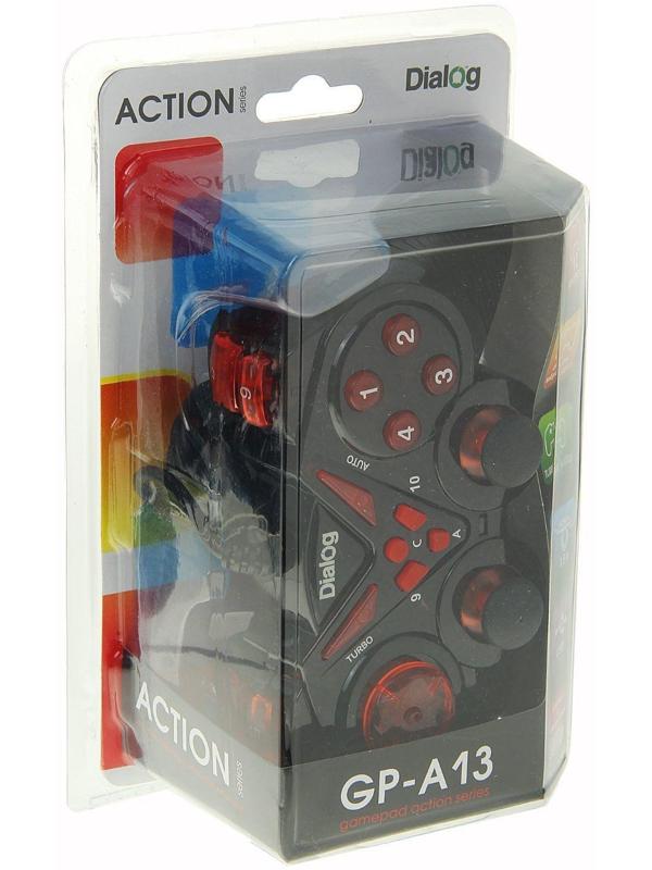 Геймпад Dialog Action GP-A13, проводной, вибрация, для PC, PS2/3, USB, черно-красный