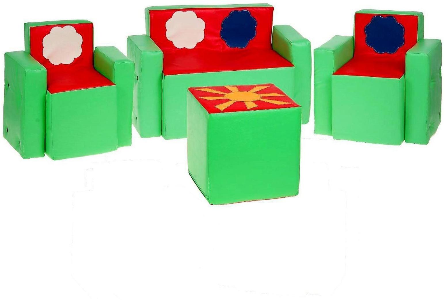 Игровой набор мебели «Солнышко», 2 кресла, пуф, диван, МИКС