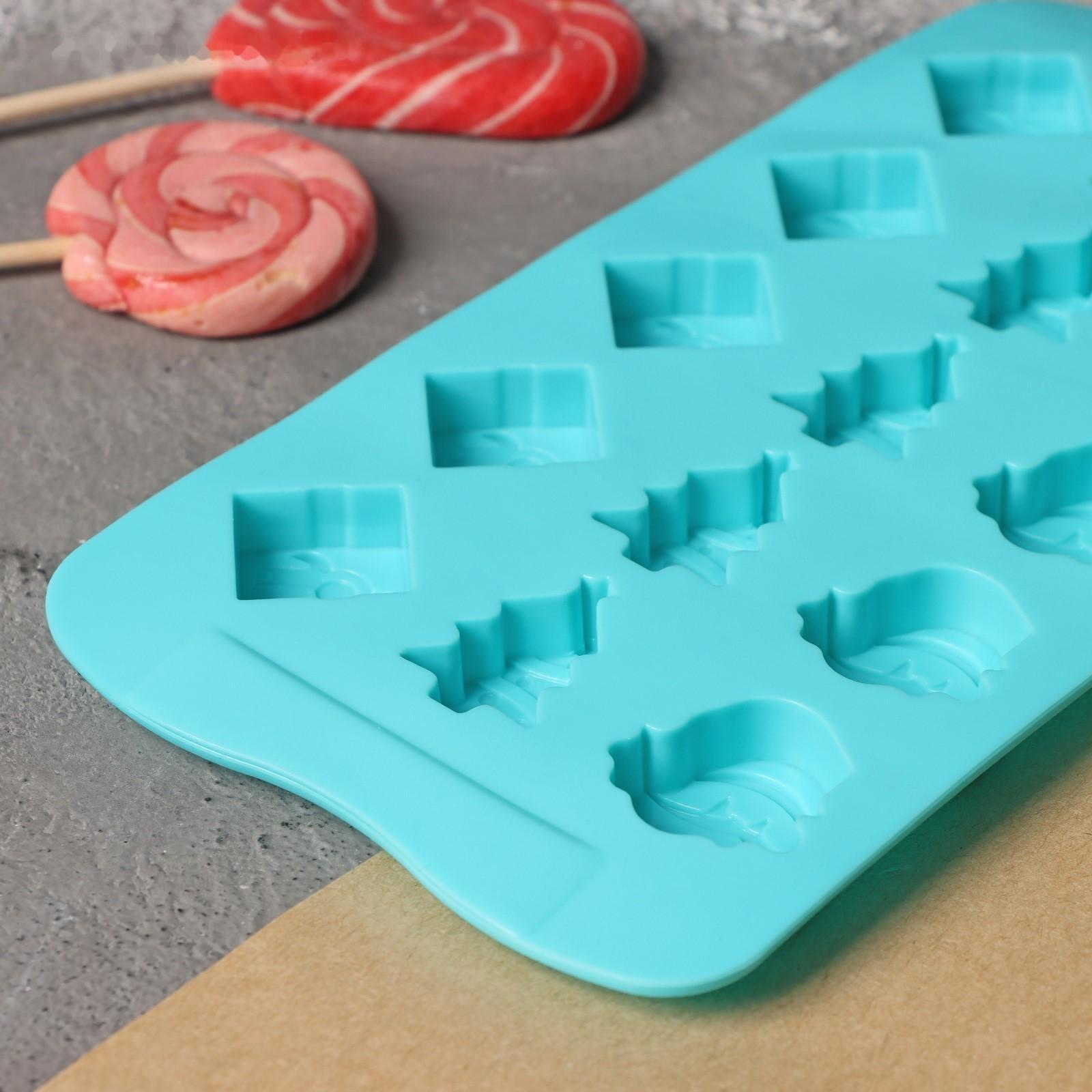 Форма силиконовая для льда и кондитерских украшений Доляна «Новый год», 21×10,5 см, 15 ячеек, цвет бирюзовый