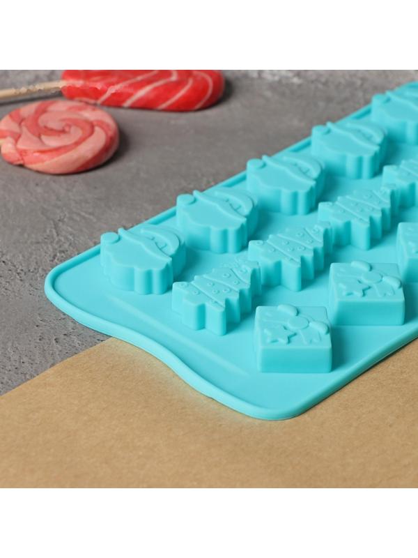 Форма силиконовая для льда и кондитерских украшений Доляна «Новый год», 21×10,5 см, 15 ячеек, цвет бирюзовый