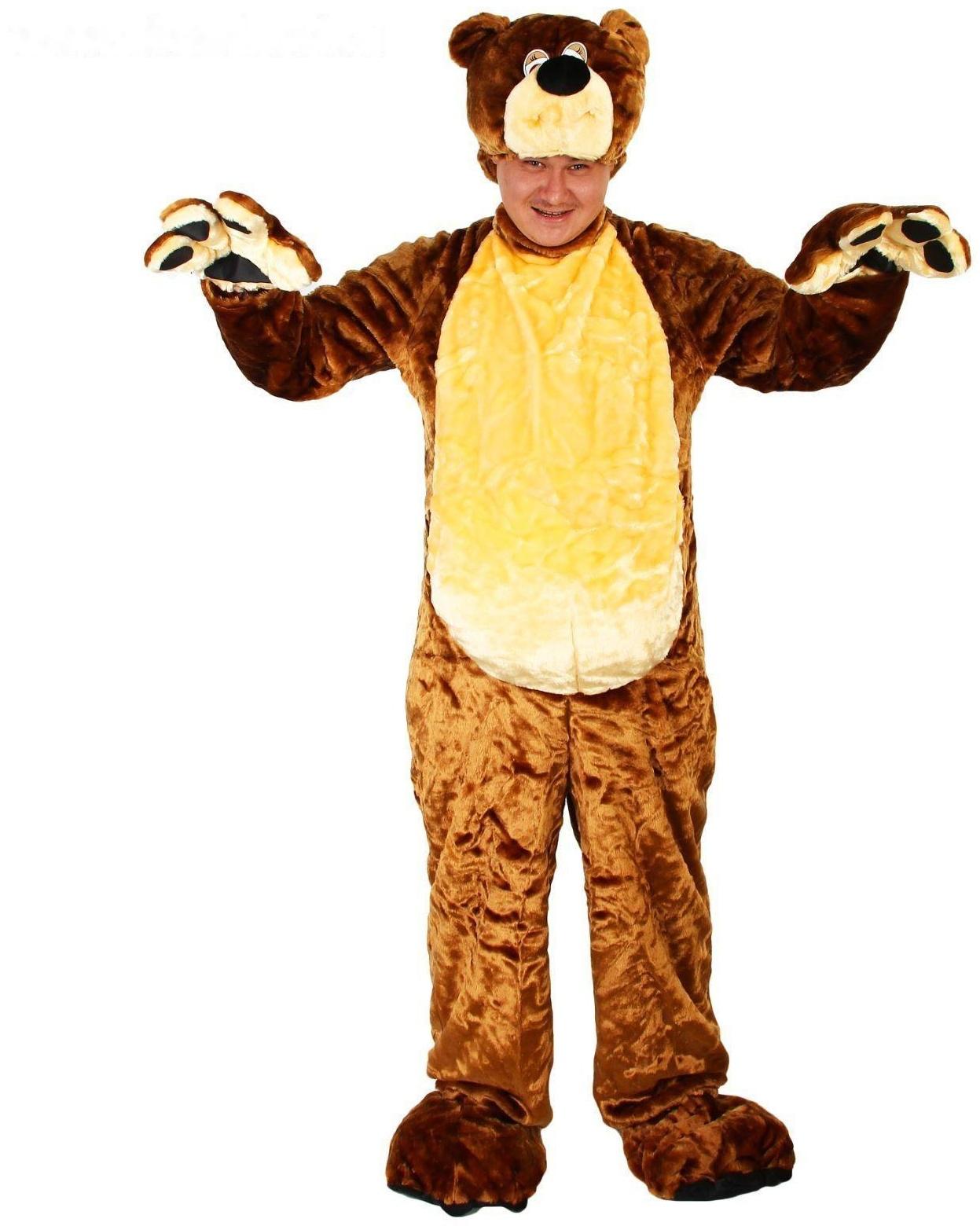 Карнавальный костюм «Бурый медведь», комбинезон, шапка, р. 50-52, рост 180 см, цвета МИКС