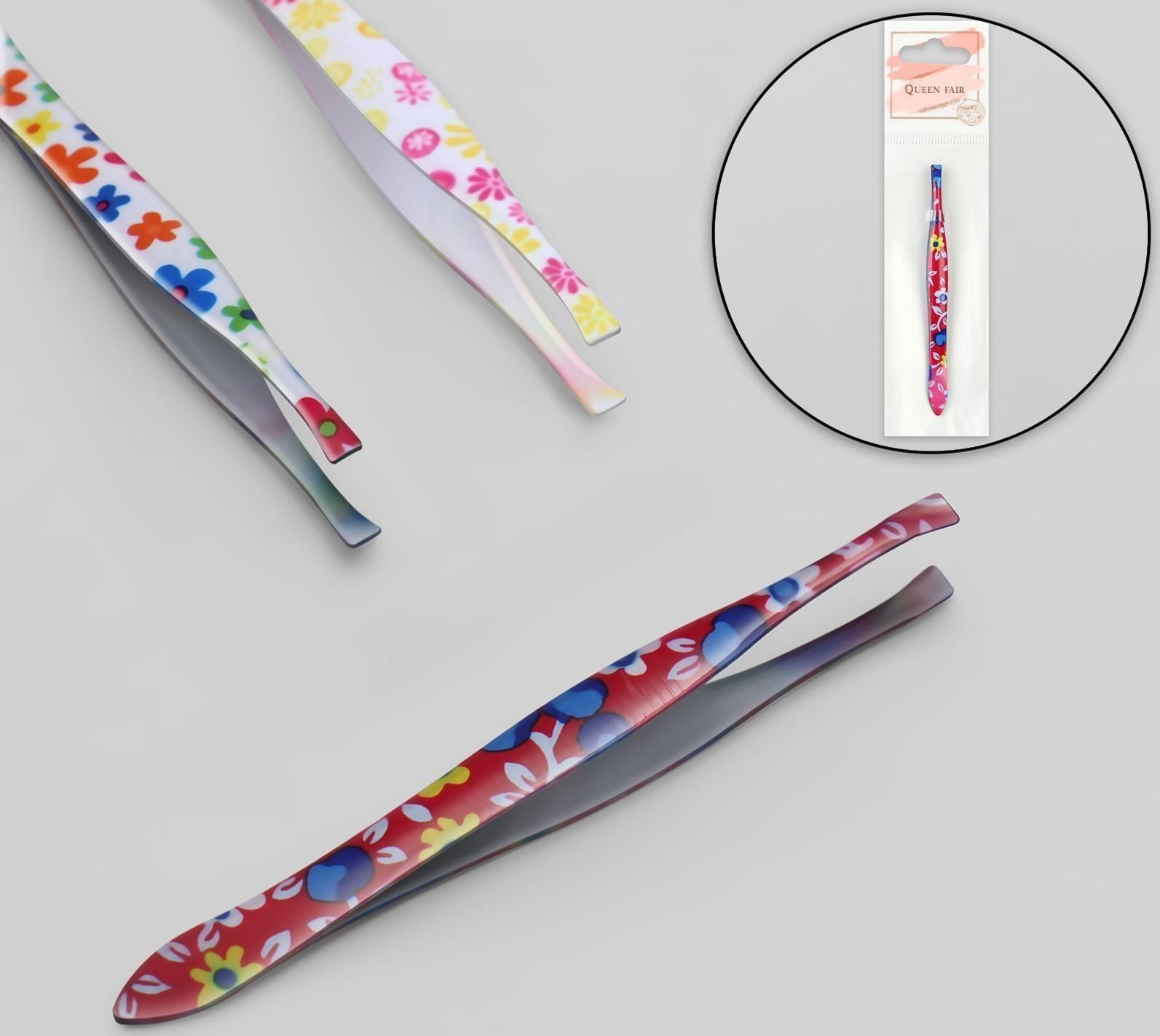 Пинцет прямой, узкий, 8,5 см, рисунок МИКС