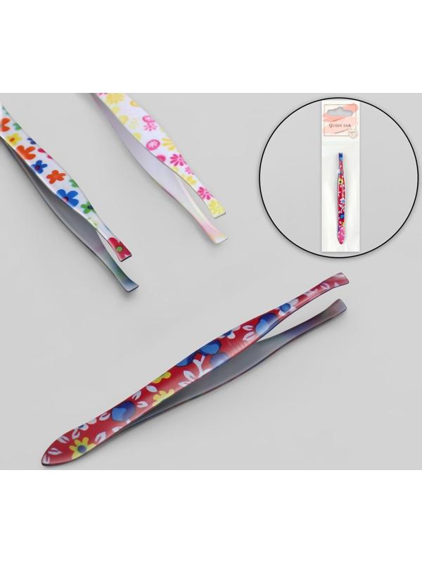 Пинцет прямой, узкий, 8,5 см, рисунок МИКС