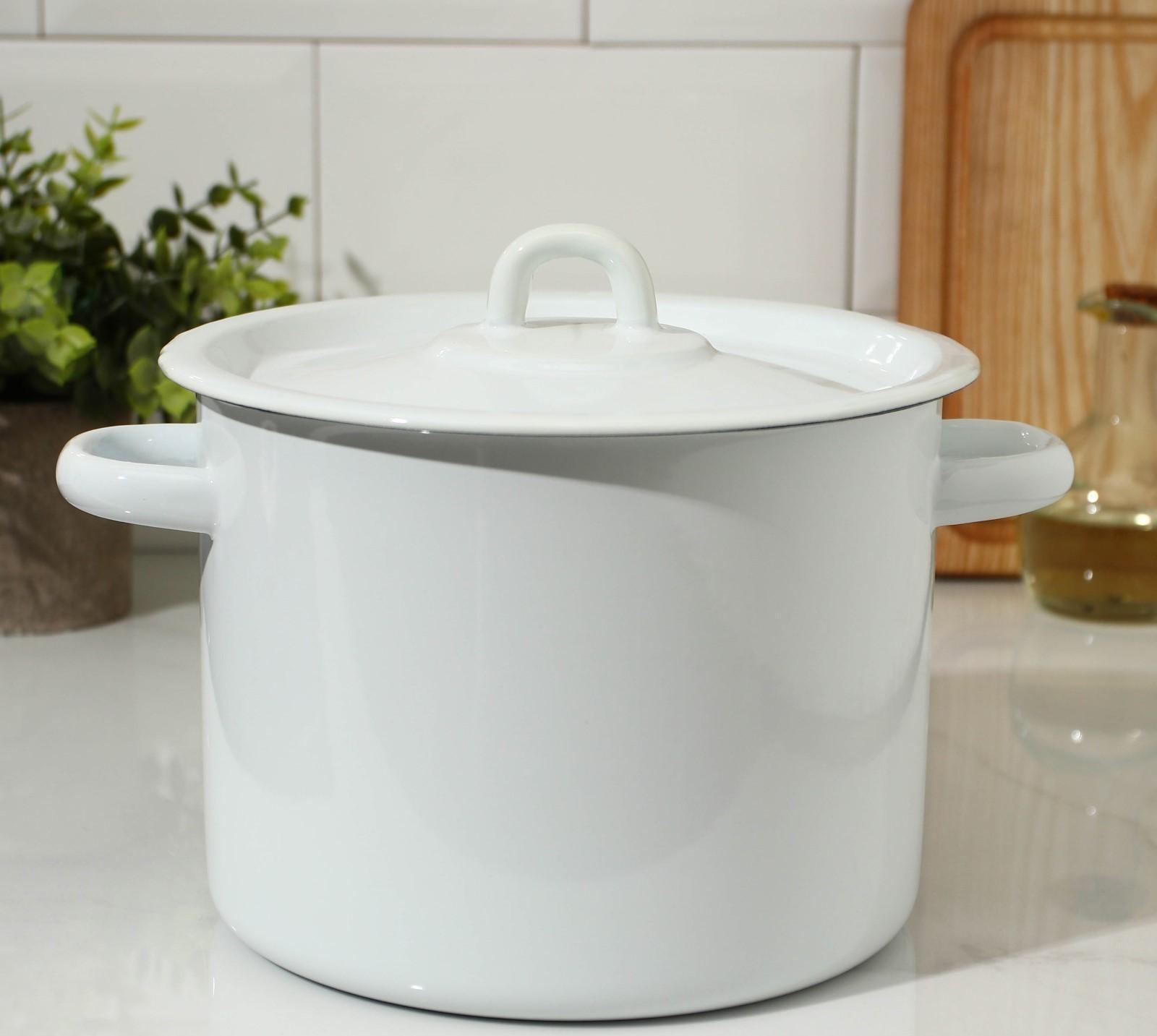 Кастрюля цилиндрическая, 3,5 л, эмалированная крышка, индукция, цвет белый