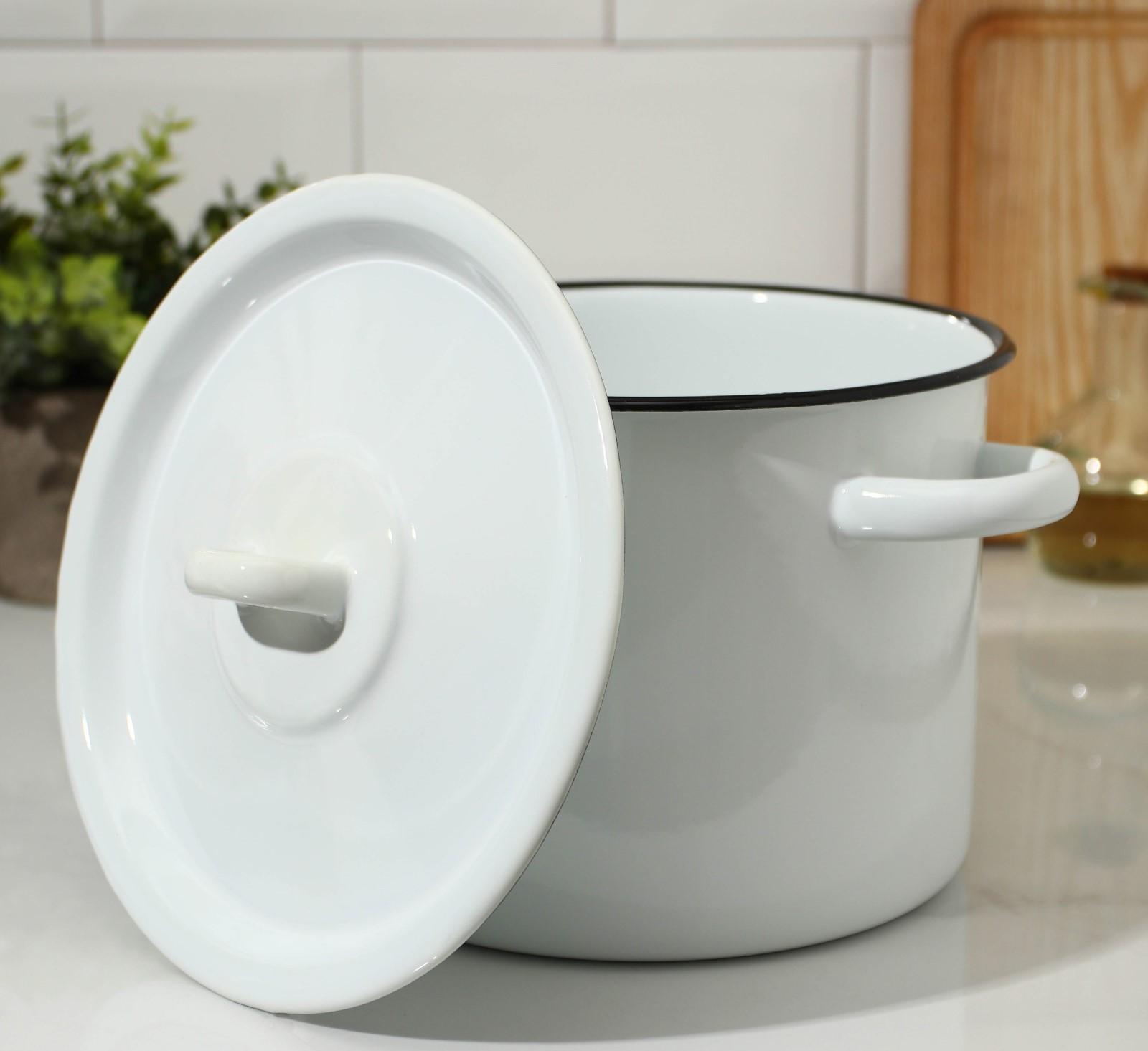 Кастрюля цилиндрическая, 3,5 л, эмалированная крышка, индукция, цвет белый