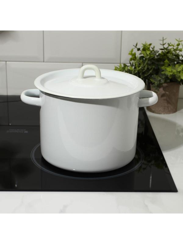 Кастрюля цилиндрическая, 3,5 л, эмалированная крышка, индукция, цвет белый