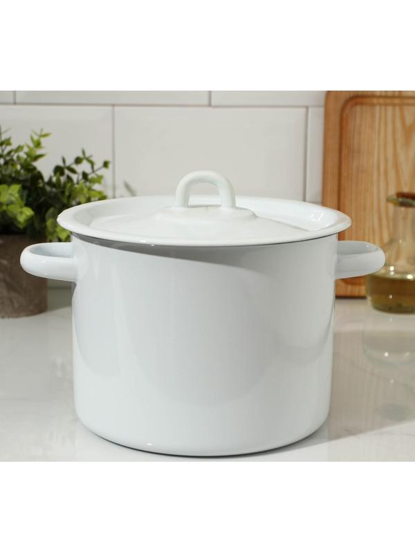 Кастрюля цилиндрическая, 3,5 л, эмалированная крышка, индукция, цвет белый
