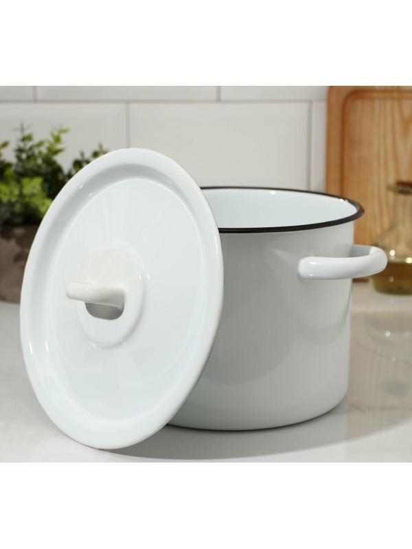 Кастрюля цилиндрическая, 3,5 л, эмалированная крышка, индукция, цвет белый