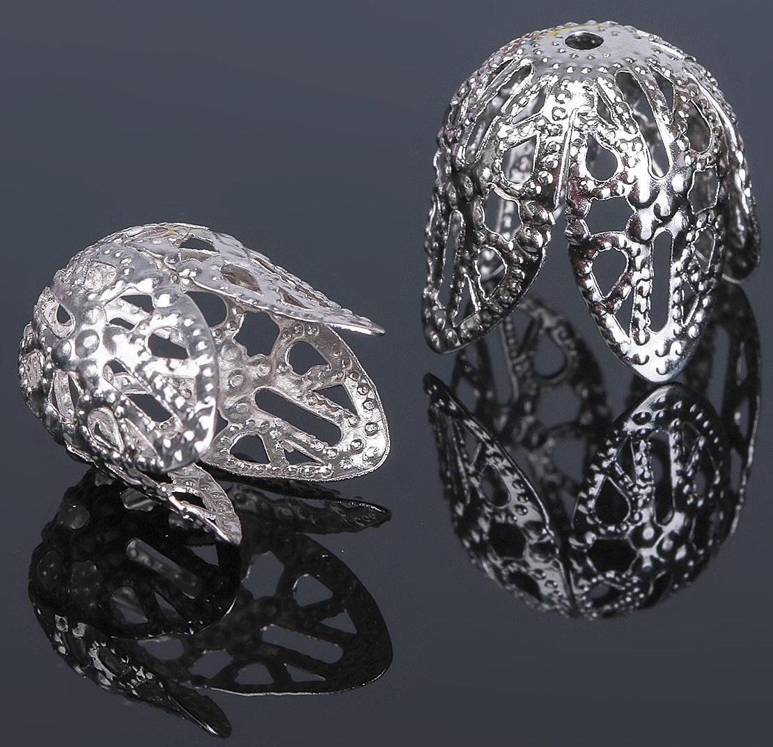 Шапочки для бусин (набор 10шт), СМ-051-1, 14х10 мм, цвет серебро