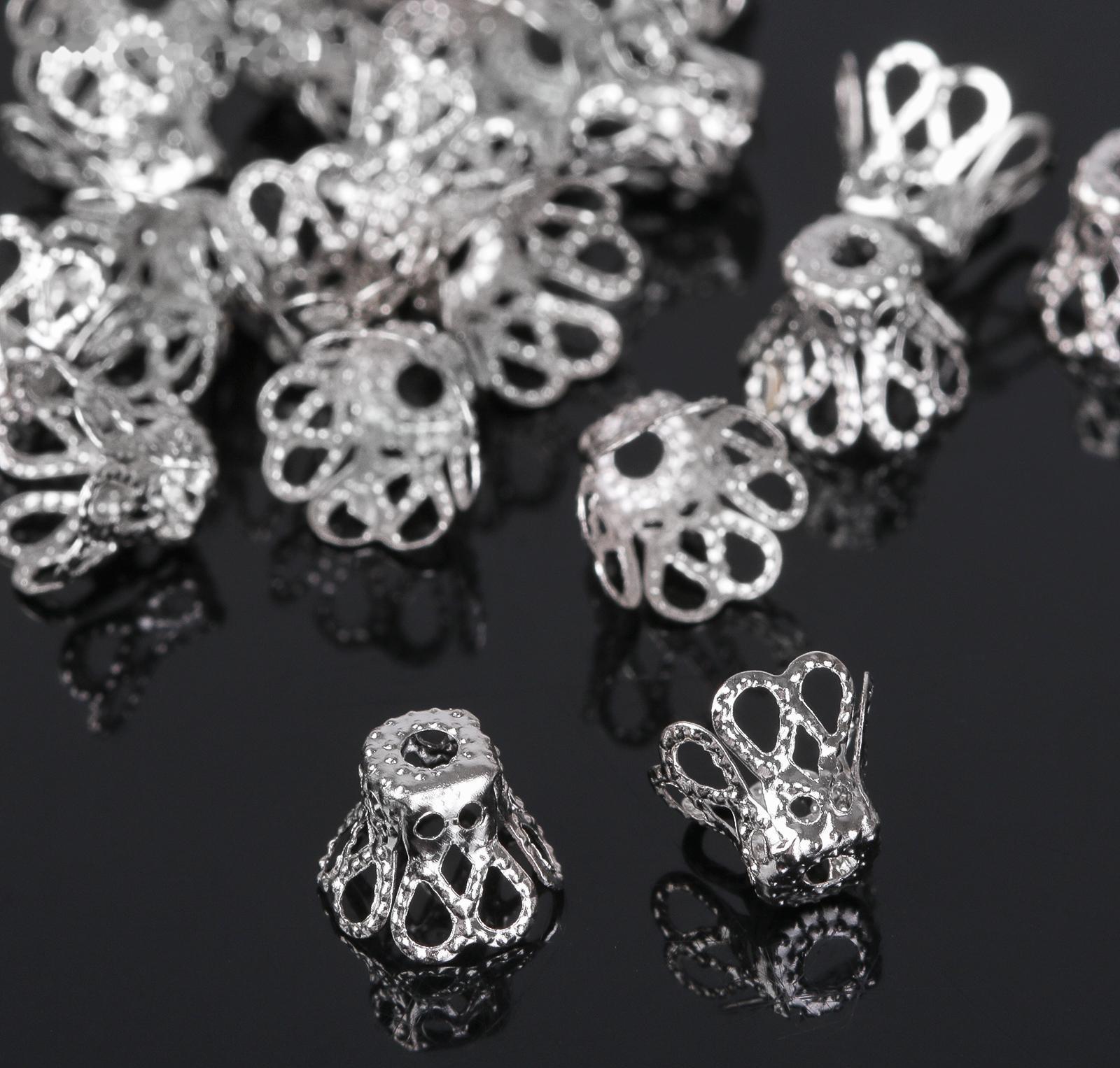 Шапочки для бусин (набор 50шт), СМ-091, 8х10 мм, цвет серебро