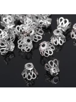 Шапочки для бусин (набор 50шт), СМ-091, 8х10 мм, цвет серебро