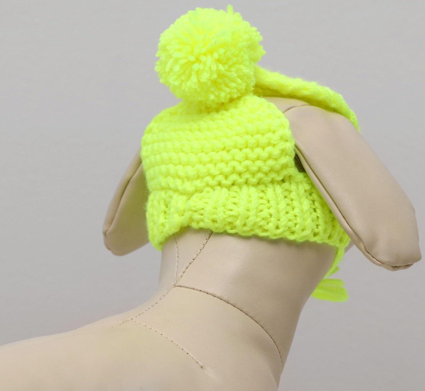 Шапка вязаная для собак, M-L (объем головы 28 см, высота 9 см), микс