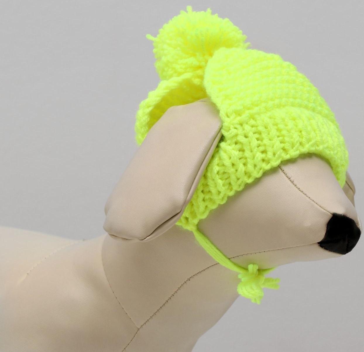 Шапка вязаная для собак, M-L (объем головы 28 см, высота 9 см), микс