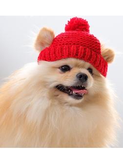 Шапка вязаная для собак, M-L (объем головы 28 см, высота 9 см), микс