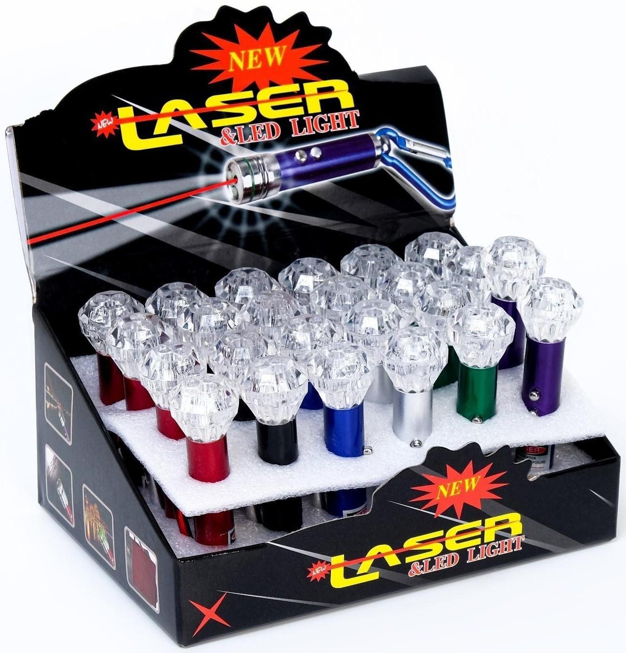 Лазерная указка, с карабином, 3 LED, 3 режима, 3 х 7.3 см, микс