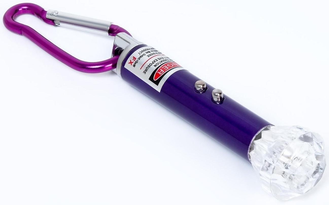 Лазерная указка, с карабином, 3 LED, 3 режима, 3 х 7.3 см, микс