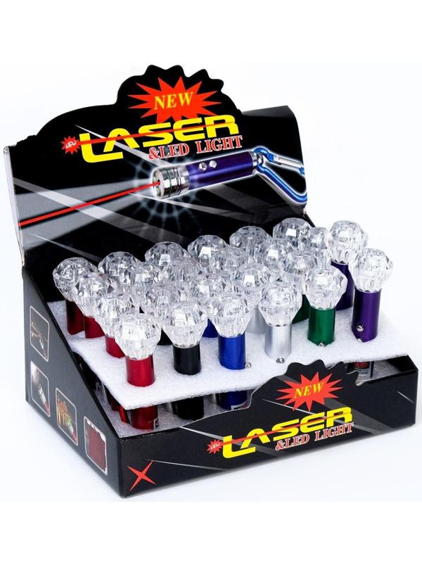 Лазерная указка, с карабином, 3 LED, 3 режима, 3 х 7.3 см, микс