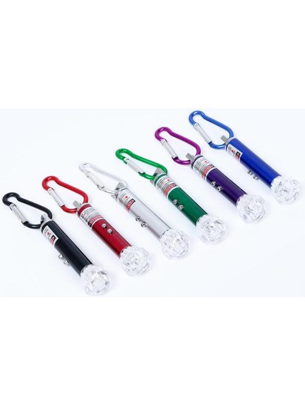 Лазерная указка, с карабином, 3 LED, 3 режима, 3 х 7.3 см, микс