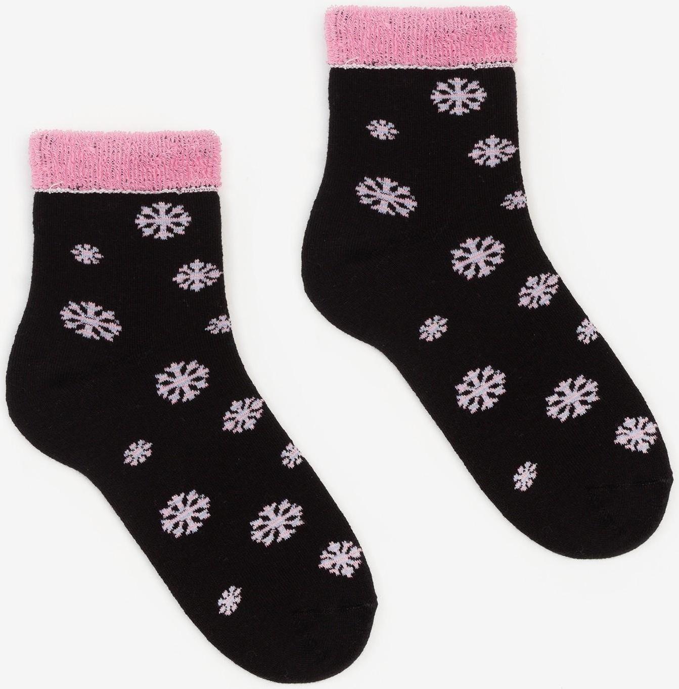 Носки женские махровые «Снежинки», цвет чёрный, размер 23-25