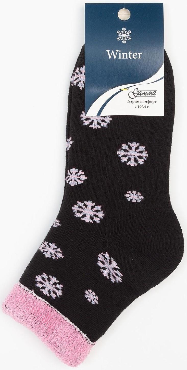 Носки женские махровые «Снежинки», цвет чёрный, размер 23-25
