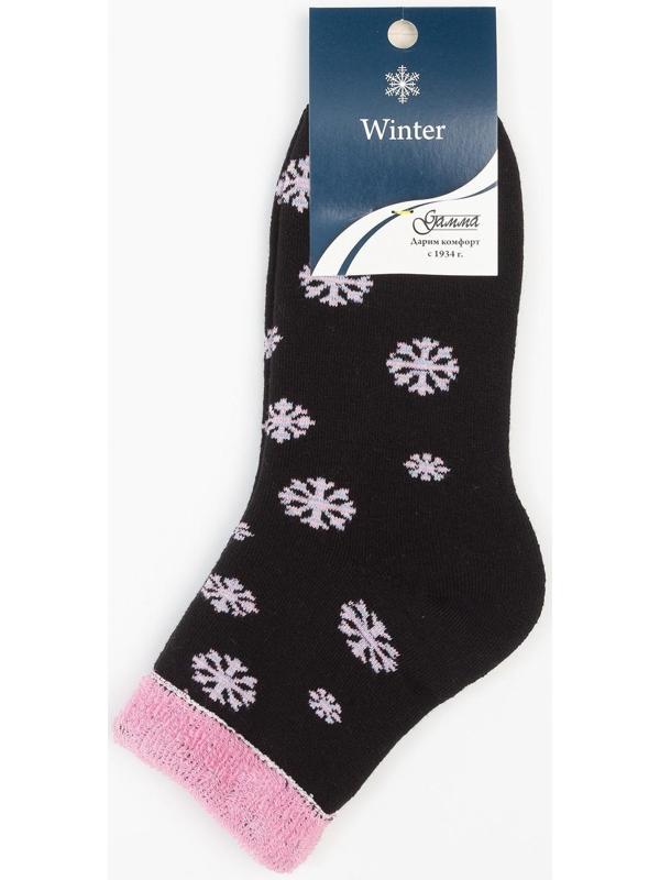 Носки женские махровые «Снежинки», цвет чёрный, размер 23-25