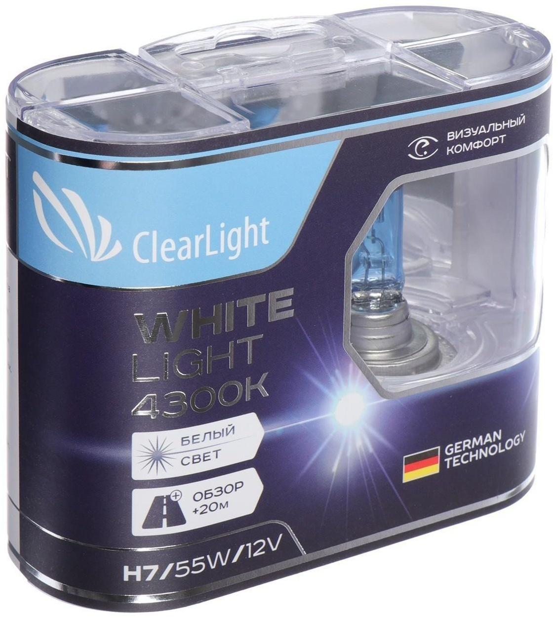 Лампа автомобильная Clearlight WhiteLight, H7, 12 В, 55 Вт, набор 2 шт