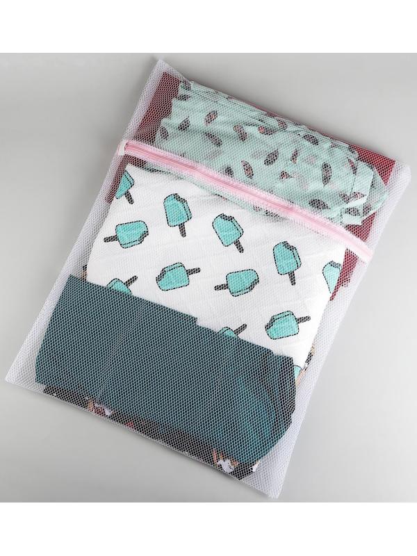 Мешок для стирки белья Доляна, 50×60 см, крупная сетка, цвет белый