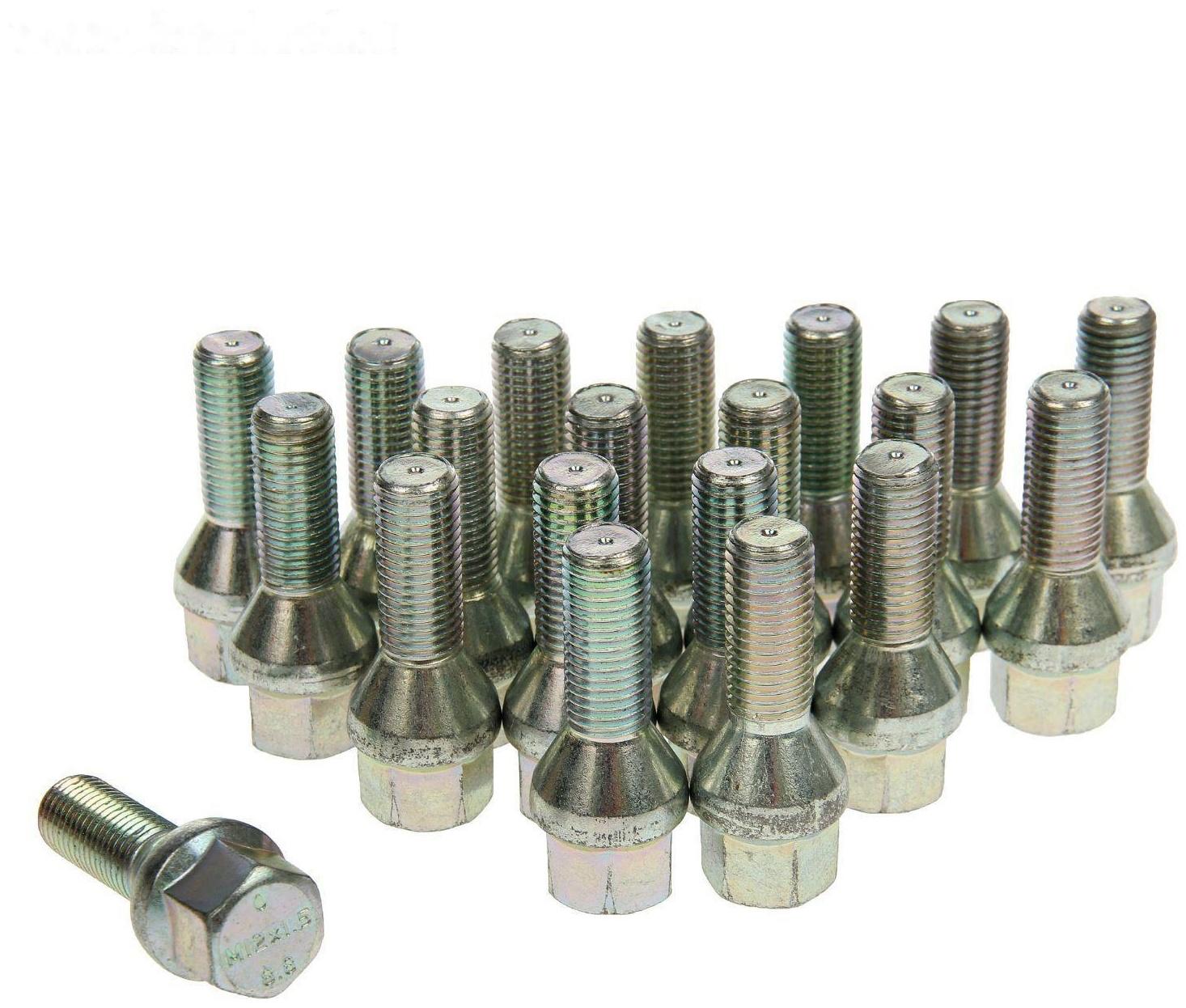 Болт 12 x 1,5 мм, длина 52/28 мм, под ключ, 17 мм, конус, цинк, набор 20 шт