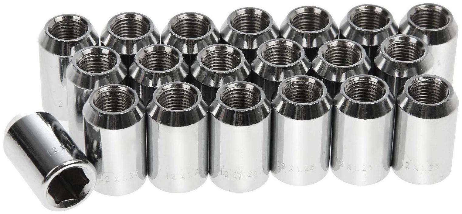 Гайка 12 x 1,25 мм, высота 32 мм, под шестигранник, хром, набор 20 шт