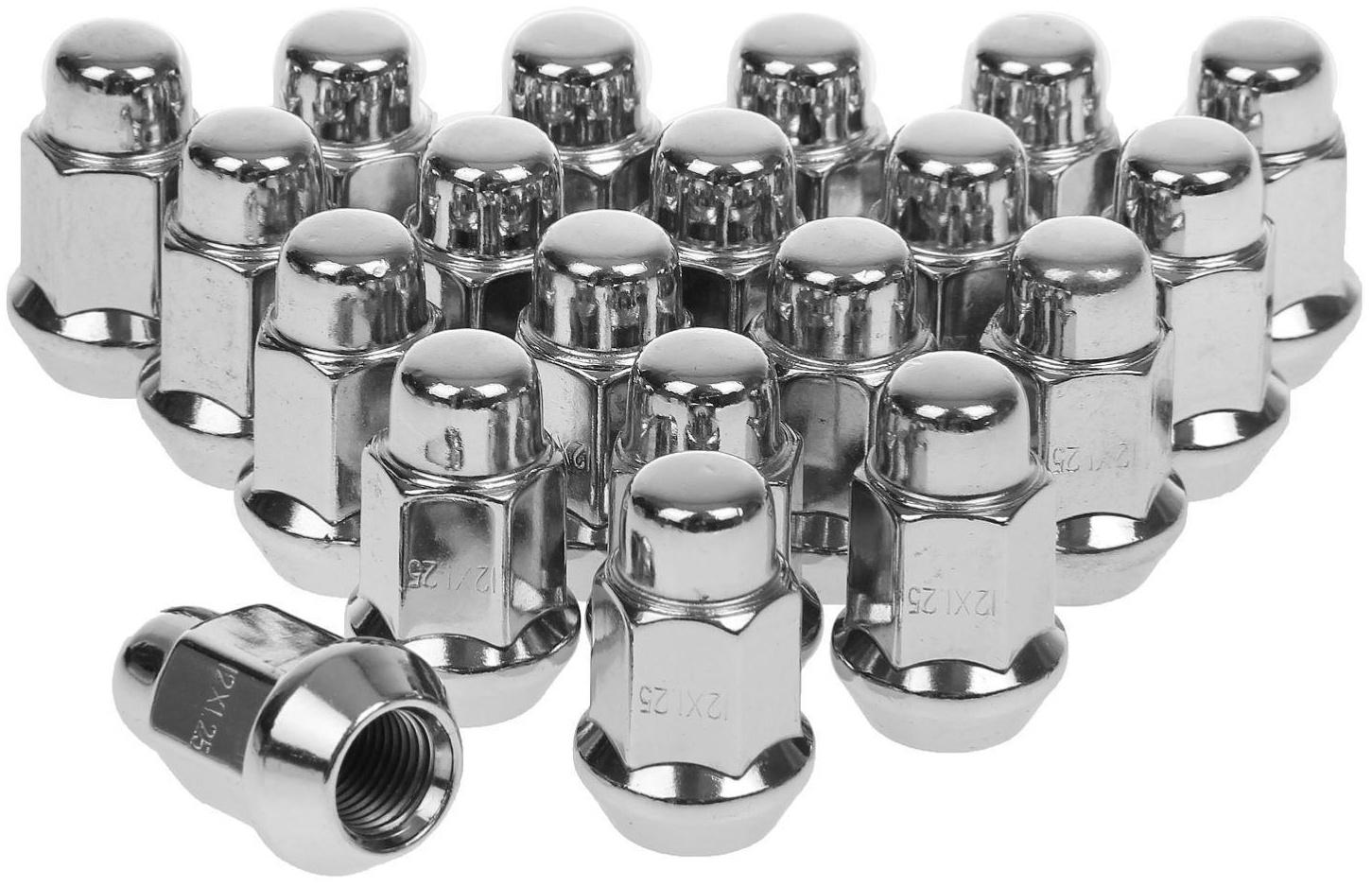 Гайка 12 x 1,25 мм, высота 35 мм, под ключ 17 мм, конус, закрытые, хром, набор 20 шт