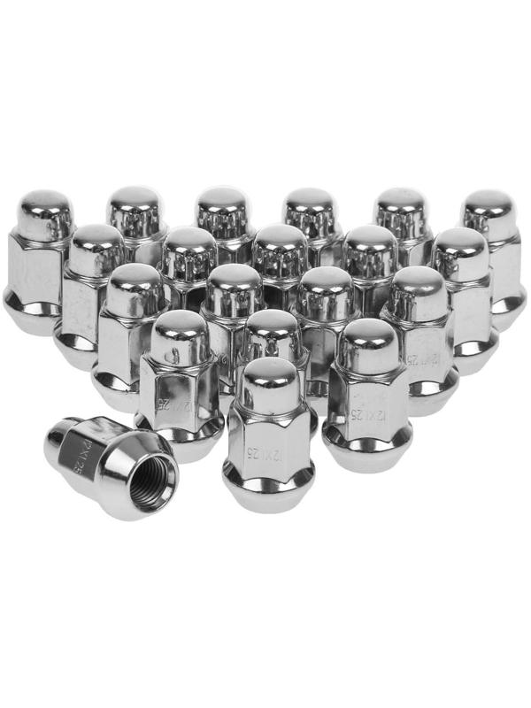 Гайка 12 x 1,25 мм, высота 35 мм, под ключ 17 мм, конус, закрытые, хром, набор 20 шт