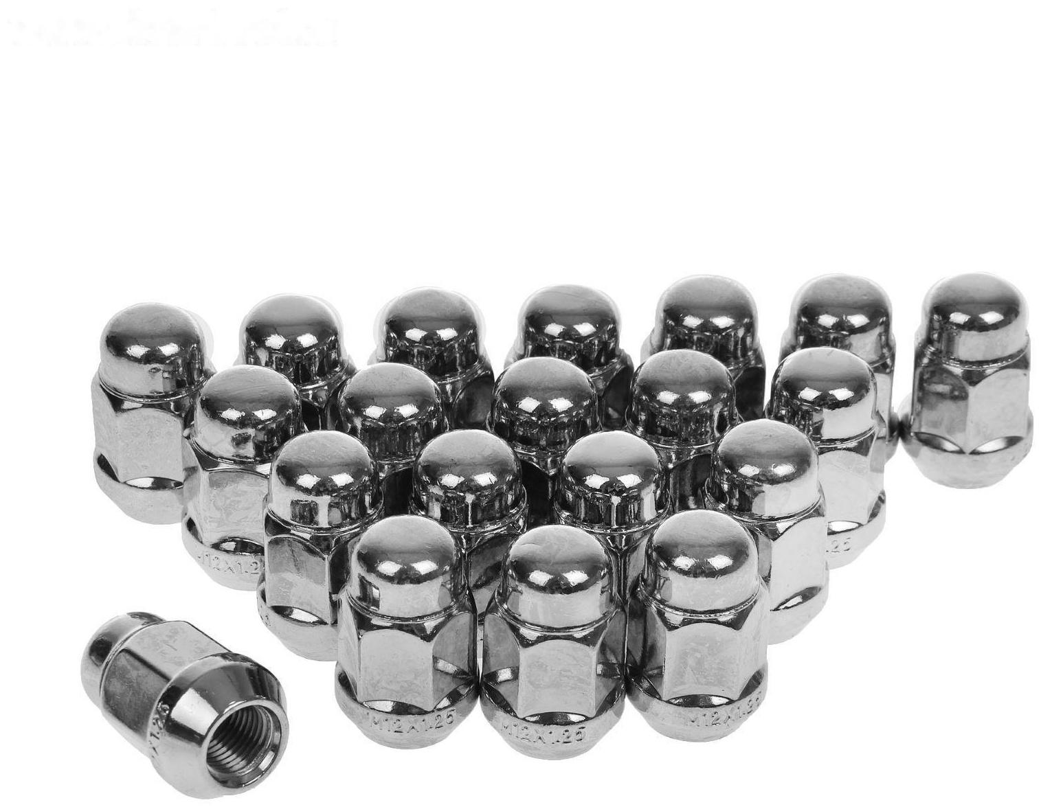 Гайка 12 x 1,25 мм, высота 35 мм, под ключ 19 мм, конус, закрытые, хром, набор 20 шт