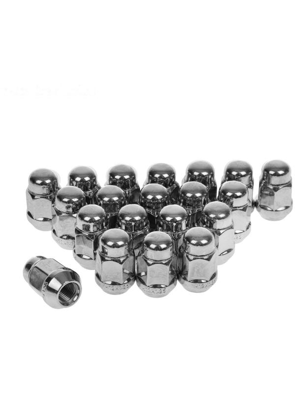 Гайка 12 x 1,25 мм, высота 35 мм, под ключ 19 мм, конус, закрытые, хром, набор 20 шт