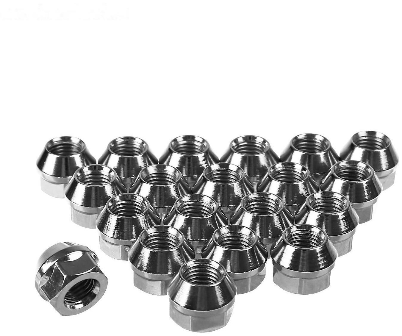 Гайка 12 x 1,25 мм, высота 17 мм, под ключ 19 мм, конус, открытые, хром, набор 20 шт