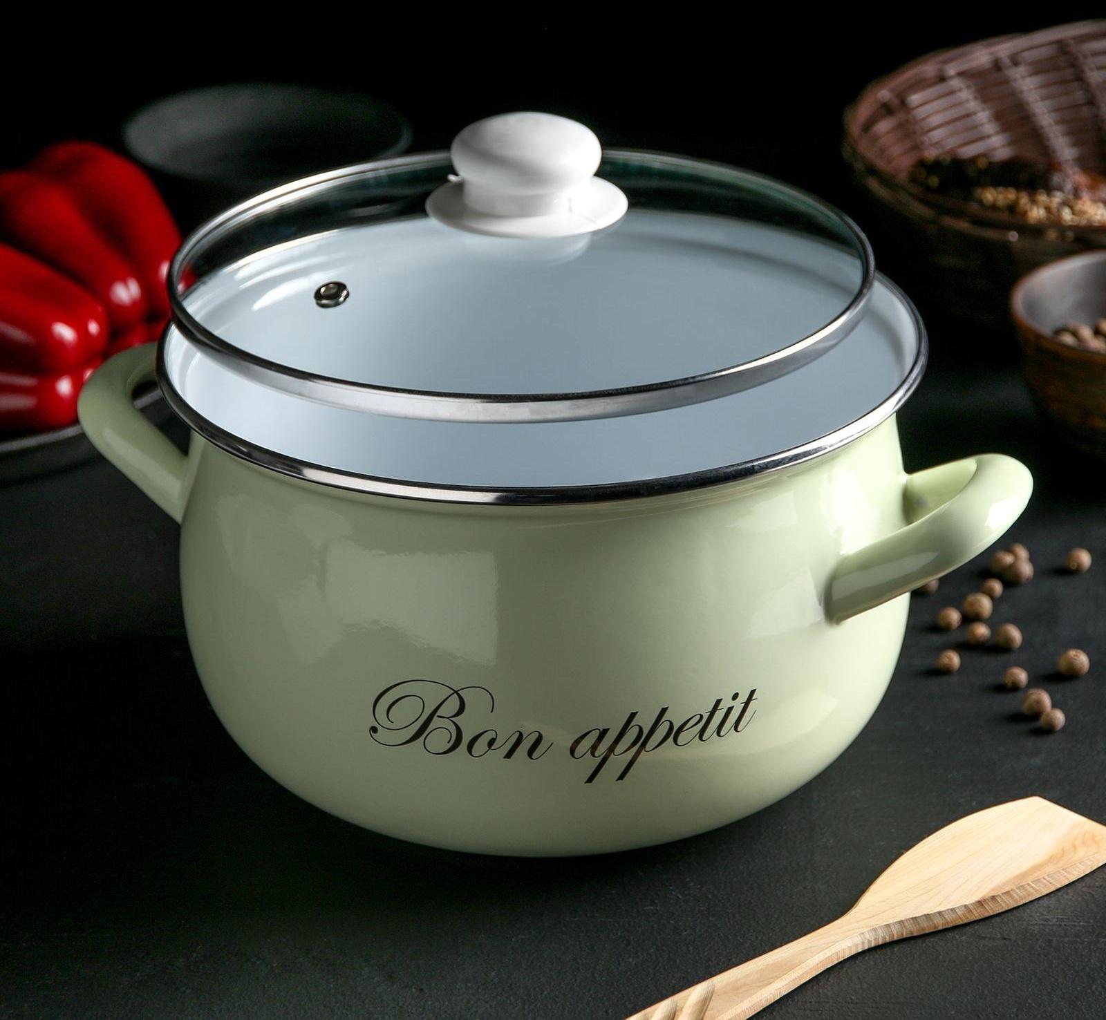 Кастрюля «Лайм», 4 л, стеклянная крышка, индукция, цвет светло-зелёный