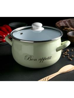 Кастрюля «Лайм», 4 л, стеклянная крышка, индукция, цвет светло-зелёный