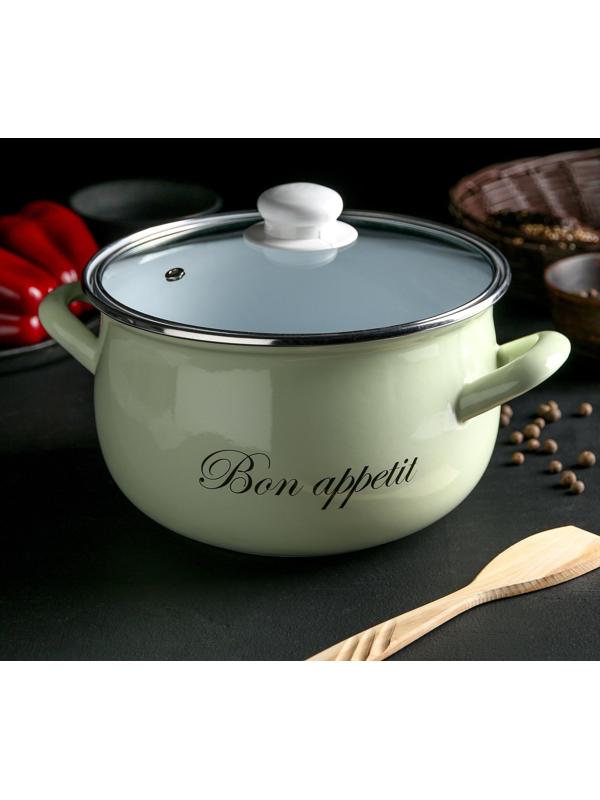 Кастрюля «Лайм», 4 л, стеклянная крышка, индукция, цвет светло-зелёный