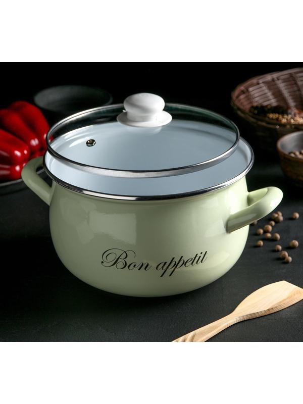 Кастрюля «Лайм», 4 л, стеклянная крышка, индукция, цвет светло-зелёный