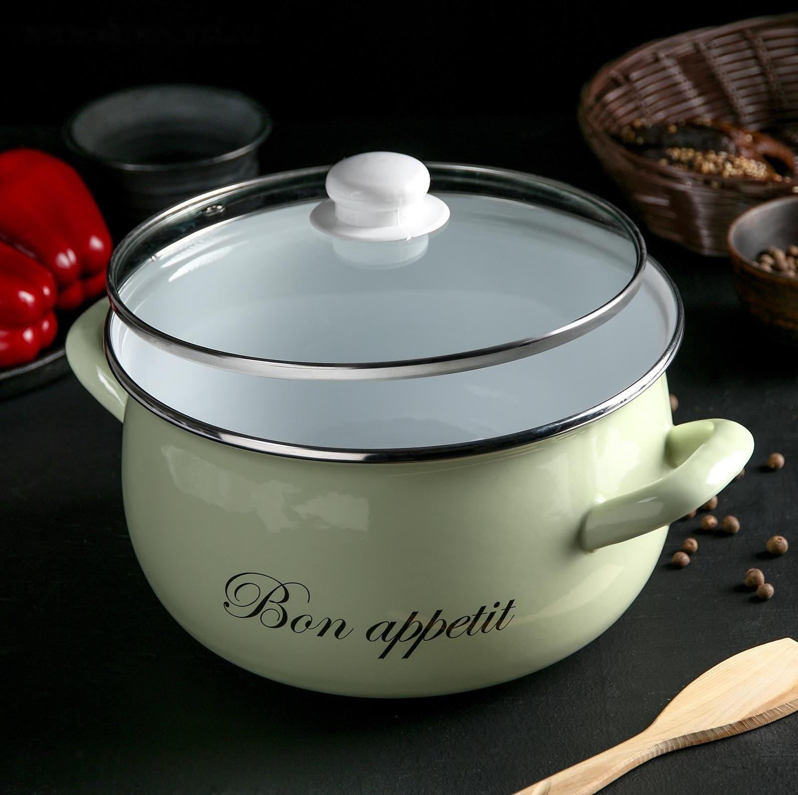 Кастрюля «Лайм», 5,1 л, стеклянная крышка, индукция, цвет светло-зелёный