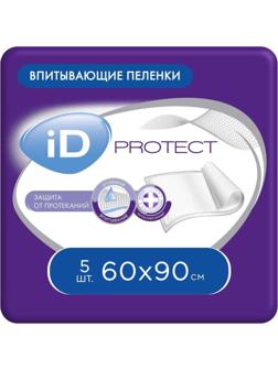 Пелёнки одноразовые впитывающие iD Protect, размер 60x90, 5 шт.
