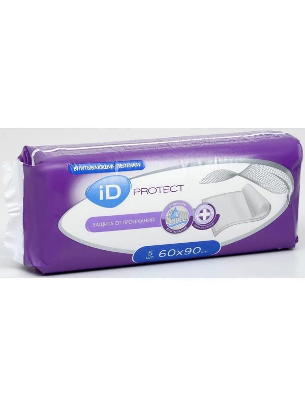 Пелёнки одноразовые впитывающие iD Protect, размер 60x90, 5 шт.