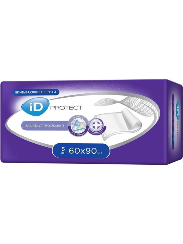 Пелёнки одноразовые впитывающие iD Protect, размер 60x90, 5 шт.